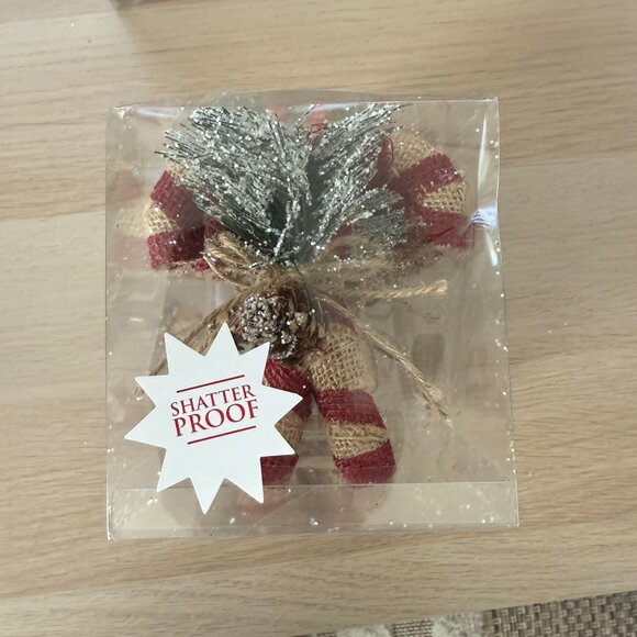 Rustic Burlap Candy Cane Ornaments  Shatterproof Pinecone Bow Accents  24 Total - Picture 4 of 5